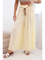 Dámské kalhoty z viskózy se širokými nohavicemi žlutý