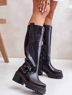 Kožené dámské holínky nad kolena černé Lewski 3432