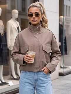 Dámská oversize přechodová bunda s límečkem, béžová, FashionStreet TY6091