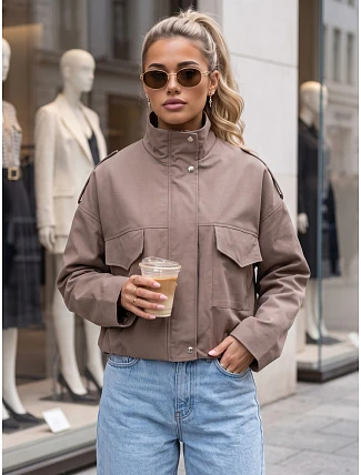 Dámská oversize přechodová bunda s límečkem, béžová, FashionStreet TY6091 Dámská oversize přechodová bunda s límečkem, béžová, FashionStreet TY6091