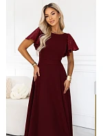 694-3 MIRELLA Elegantní maxi šaty s rozšiřujícími se sukněmi a flitrovými rukávy – vínová 694-3 MIRELLA Elegantní maxi šaty s rozšiřujícími se sukněmi a flitrovými rukávy – vínová