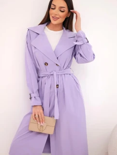 Dámský kabát v pase s límcem světle fialový