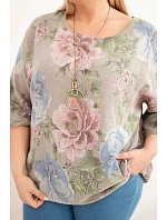 Dámská bavlněná halenka Plus Size s krátkým rukávem a květinovým vzorem fango Dámská bavlněná halenka Plus Size s krátkým rukávem a květinovým vzorem fango