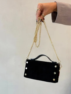 Kožená kabelka Z Přírodního Semiše S Řetízkem Černá Nivra