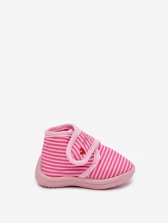 Dětské pantofle na suchý zip s pruhy růžové Lavelle