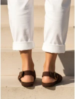 Dámské semišové baleríny s otevřeným podpatkem slingback hnědé FashionStreet ZY1354