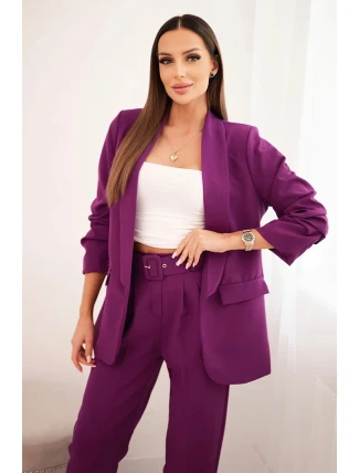 Elegantní souprava saka a kalhot tmavě fialová