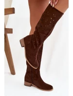 Dámské perforované kozačky na podpatku Helinna – čokoládová