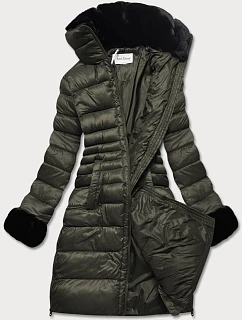Delší dámská prošívaná zimní bunda khaki (j19-017)