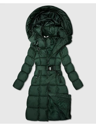 Tmavě zelená dlouhá a hrubší zimní bunda s opaskem Minority (P3-6033-33)