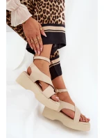 Dámské sandály na platformě a klínu eko kůže béžové Tenzorus Dámské sandály na platformě a klínu eko kůže béžové Tenzorus