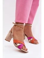 Dámské sandály na podpatku s pásky Eko semiš Béžové Karilora