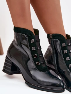 Lakované kožené dámské botky na sloupku D&A – tmavě zelené