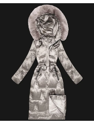 Světle béžová dámská zimní bunda se stahováním v pase S'West (B8522-46)