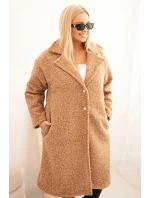 Dámský kabát Plus Size s vlnou a velkým límcem camelový