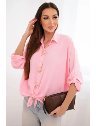 Dámská košile s viskózou, ozdobnými knoflíky a límcem cukrově růžová