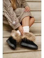 Kožené Sněhové Boty Na Platformě S Kožíškem Černé Avirisa