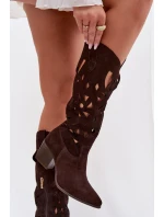 Otevřené kozačky z přírodního semiše Zazoo 3167 Čokoládové