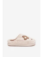 Dámské chlupaté papuče s květinami – béžové Selinne