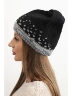 Dámská zimní čepice z vlny s geometrickým vzorem K477 černá + šedá