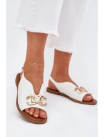 Dámské Sandály Na Plochém Podpatku Se Zlatou Dekorací Bílé Amelira