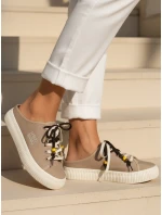 Dámské tenisky na platformě s ozdobnými korálky béžové ZY1406
