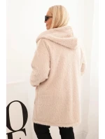 Dámský plášť Plus Size z viskózy se zapínáním na zip a kapucí béžový