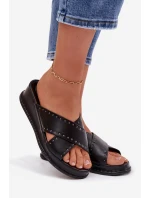 Zdobené dámské sandály na platformě z ekokůže Černé Calorissa