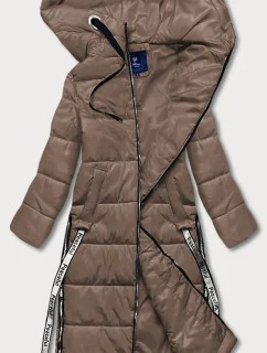 Dlouhá dámská péřová bunda v barvě coffee (AG3-3038)