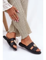 Dámské Pantofle Na Plochém Podpatku Se Zlatou Dekorací Černé Karinma Dámské Pantofle Na Plochém Podpatku Se Zlatou Dekorací Černé Karinma