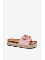 Dámské Sandały Na Platformě S Pletením A Květinami Růžové Chellia