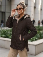 Dámská přechodná prošívaná bunda s odepínací kapucí hnědá TY5623