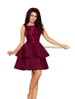 Dámské dvojitě rozšířené šaty v bordó barvě s krajkovou vrchní částí model 6405971