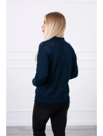 Svetr s polovičním rolákem a kosočtvercovým vzorem tmavě modrý