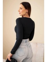 Dámská basic blůza se čtvercovým výstřihem a dlouhým rukávem černá