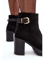 Dámské Zamszové Boty Na Sloupku s Ozdobou Černé Menoria