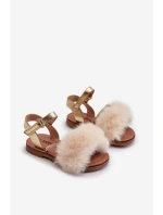 Dětské sandálky na suchý zip s kožíškem Zlaté Rosavere