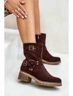 Dámské boty na nízkém podpatku se sponami hnědé Zudra