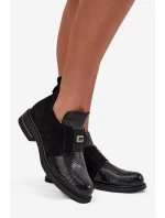 Lakovane nízké dámské boty na podpatku vyhřívané Vinceza 58560 černé