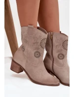 Semišové kožené dámské boty s otvory na podpatku Zazoo 3844 Cappuccino