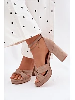 Dámské sandály na podpatku z imitace semiše tmavě béžové Rosetta