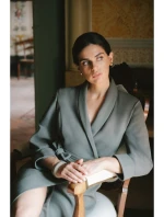 S415 Košilové šaty vázané v pase - khaki barva S415 Košilové šaty vázané v pase - khaki barva