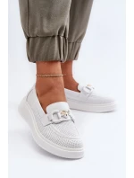 Dámské kožené mokasíny na platformě, bílé S.Barski Dámské kožené mokasíny na platformě, bílé S.Barski