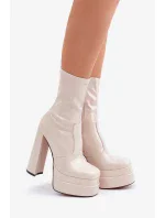 Lakované Kotníkové Boty Na Platformě A Vysokém Podpatku Béžové Lotisha