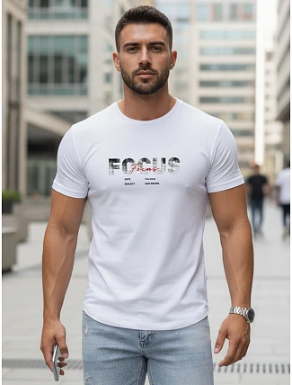 Pánské tričko s velkým nápisem, bavlněné, bílé, FashionStreet NX5137R