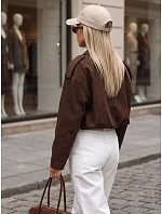 Krátká dámská přechodová látková bunda, hnědá, FashionStreet TY5956 Krátká dámská přechodová látková bunda, hnědá, FashionStreet TY5956