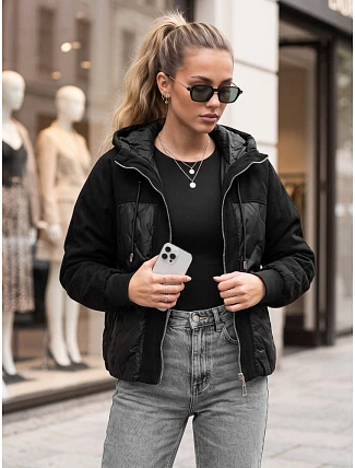 Dámská prošívaná přechodová bunda s kapucí, černá, FashionStreet TY6093
