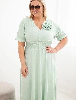 Dámské šaty Plus Size s výstřihem do V a nařaseným pasem mintová