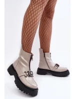 Dámské lakové boty na zip D&A MR870-94 Světle šedá Dámské lakové boty na zip D&A MR870-94 Světle šedá