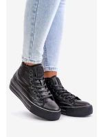 Zateplené dámské tenisky na platformě OO274A471 černé